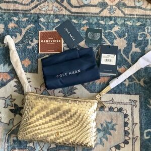 New Cole Haan Metallic Gold Woven Bag-Genevieve